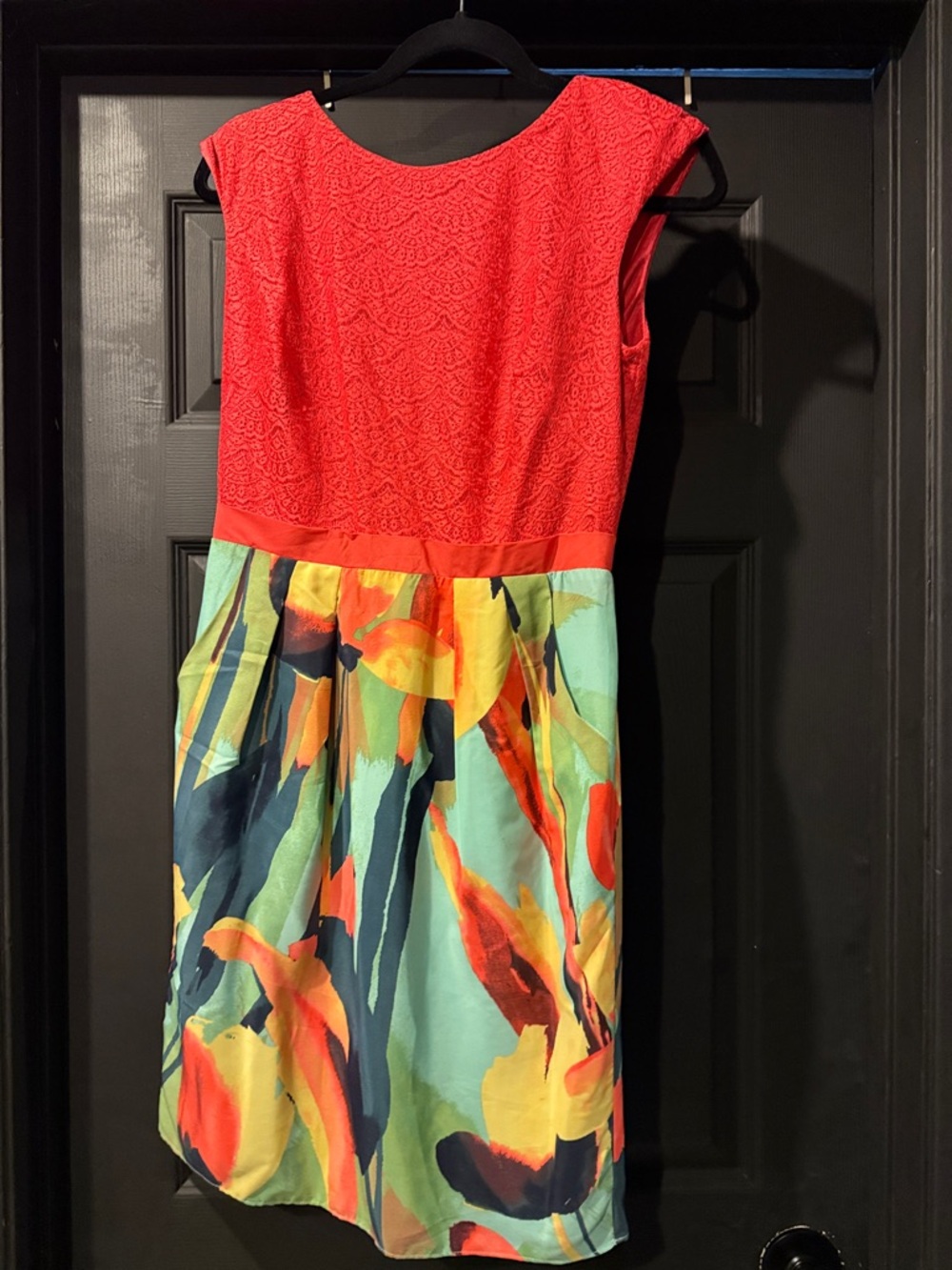 Adrianna Papell Red Lace Accent Dress Top